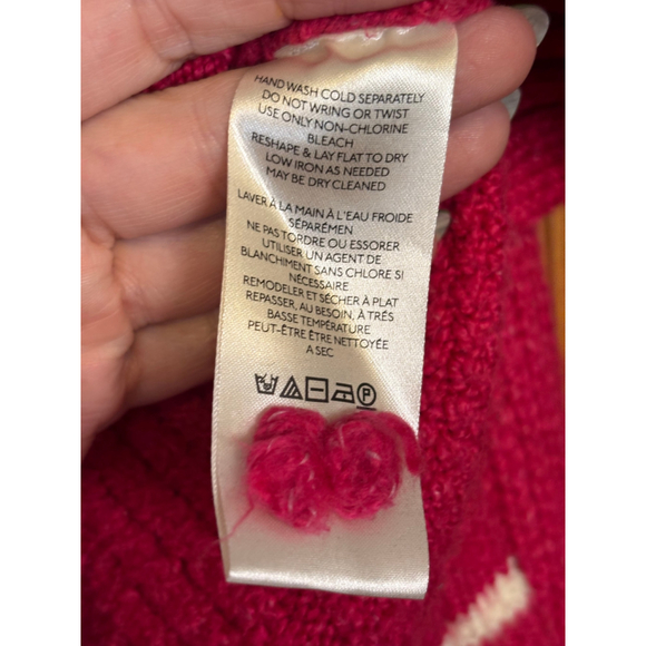 Maeve by Anthropologie Tilly Pullover Sweater V-Neck Cable Knit Varsity Pink W L - Picture 12 of 13